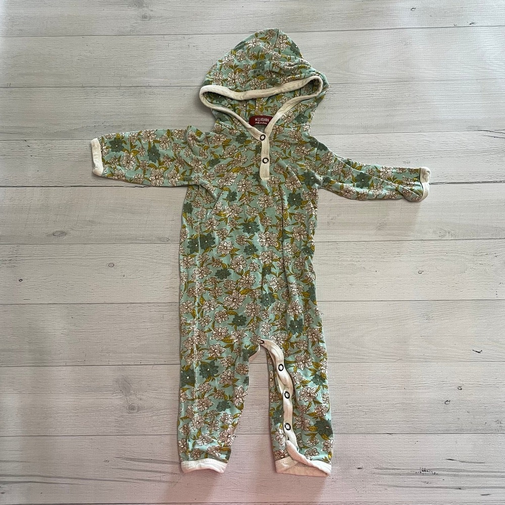 Milkbarn baby girls floral hooded romper 3-6 months